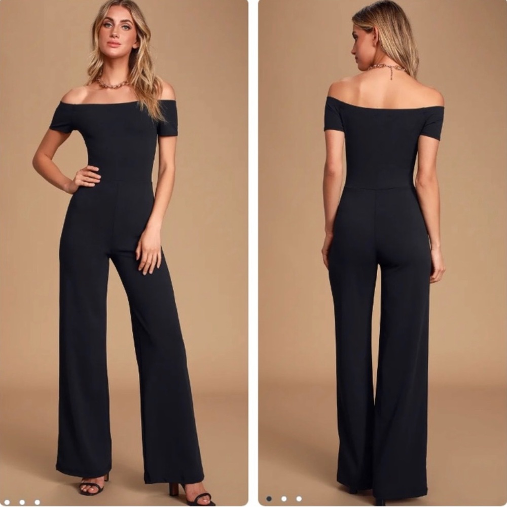 Lulus black off the shoulder jumpsuit